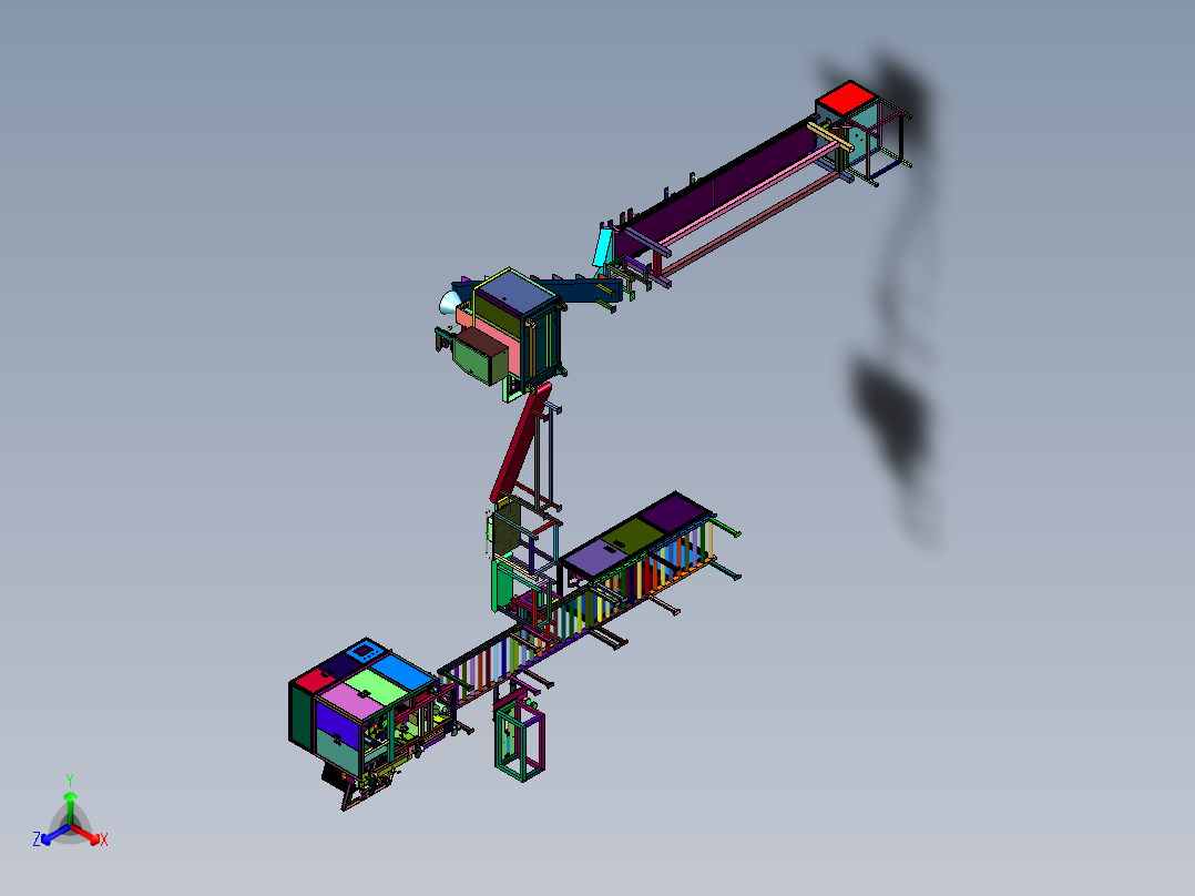 五金配件流水装袋装箱产线正等轴测图