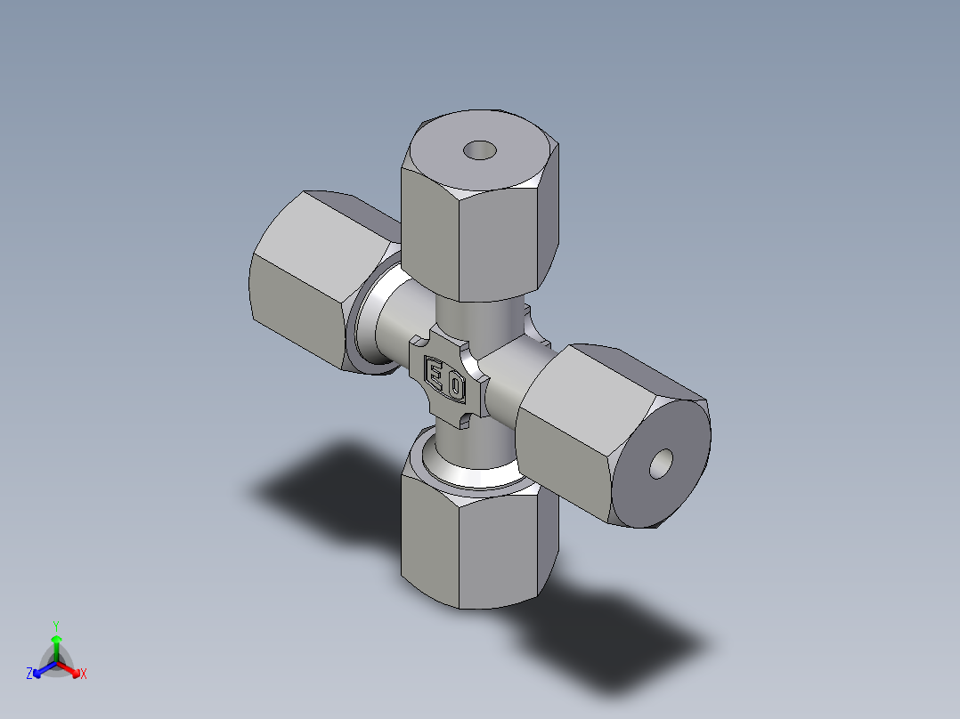 卡套式工业通用硬管接头EO_Union_cross_K06ZSCF正等轴测图