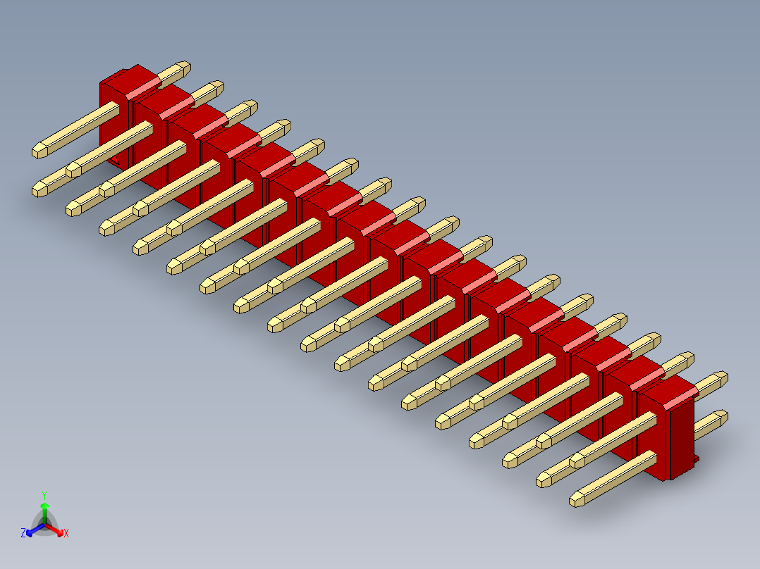 彩色公头100mil（2.54mm）系列-DS1021_red_2x17p_100mil_Type1_rev1.0正等轴测图