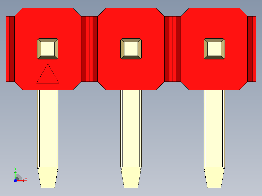 彩色公排针 100mil 2.54mm 系列-DS1022_red_1x03p_100mil_TypeD_rev1.0前视图