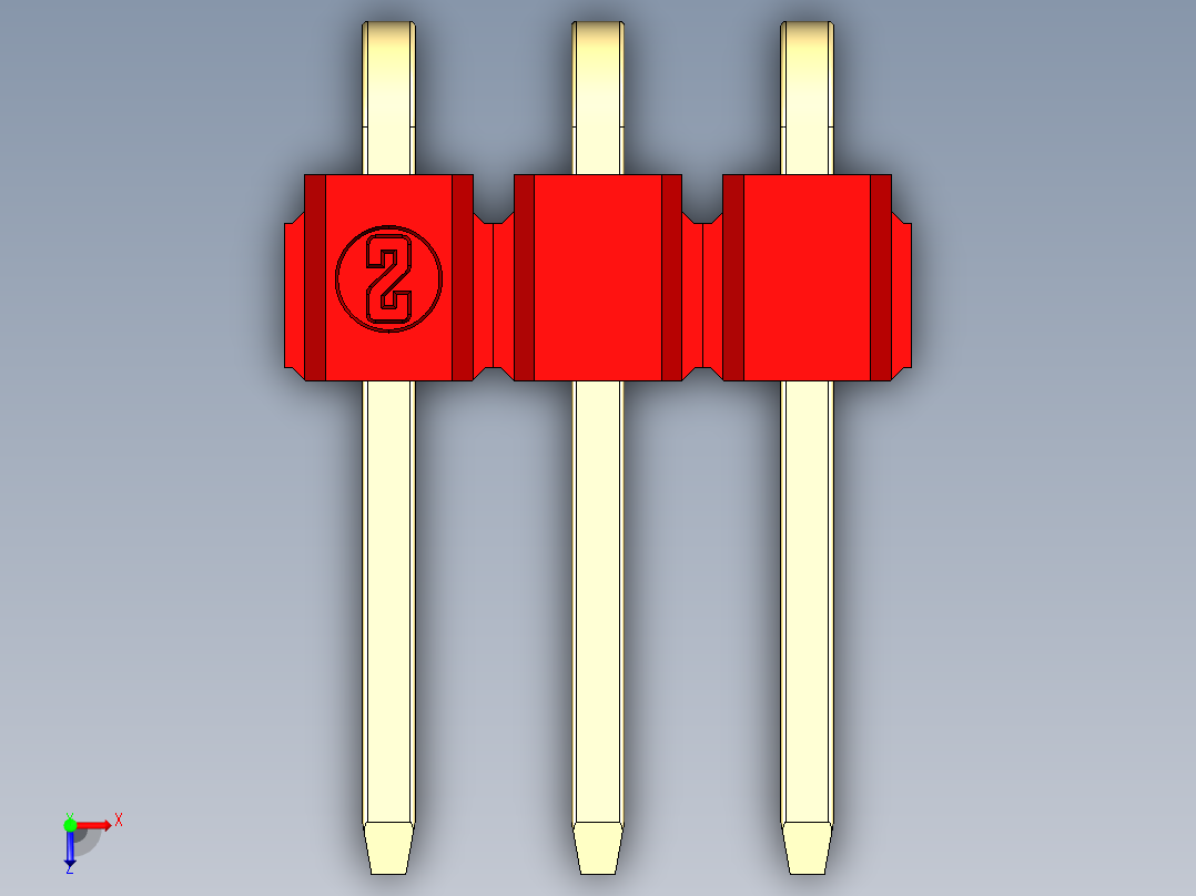 彩色公排针 100mil 2.54mm 系列-DS1022_red_1x03p_100mil_TypeD_rev1.0俯视图