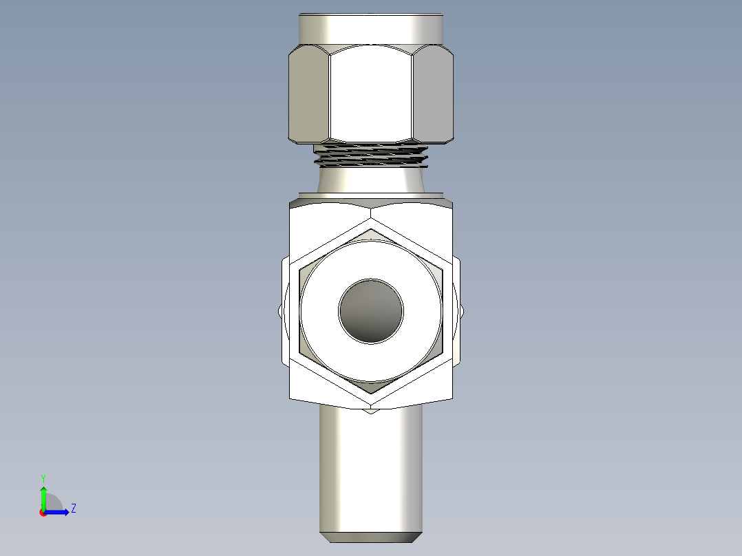 不锈钢整体阀帽角形针形阀，6毫米Hy-Lok管接头左视图