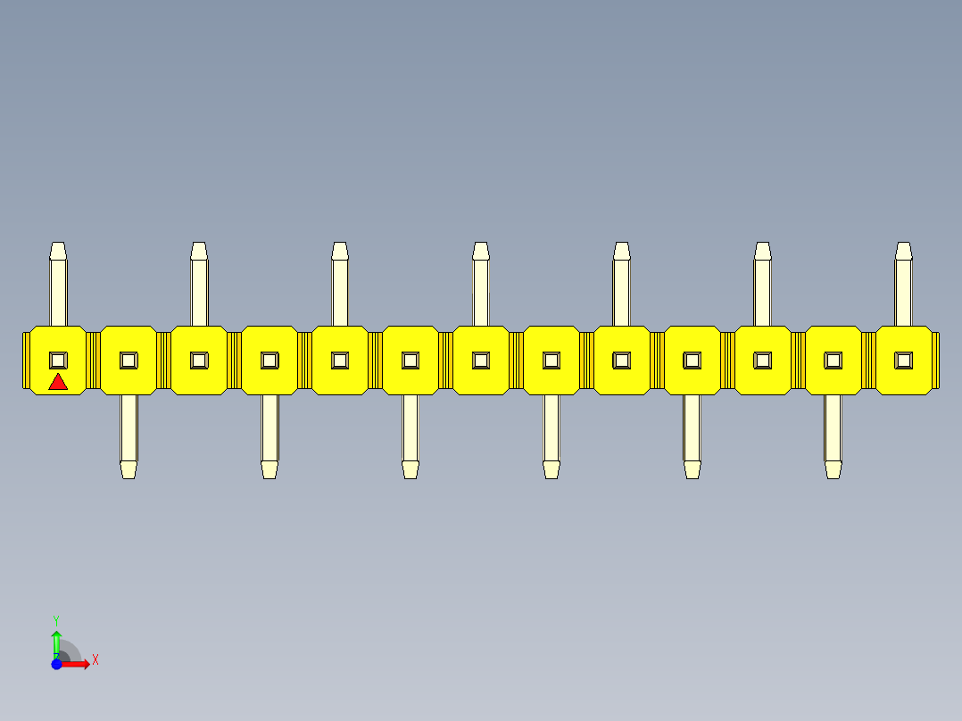 彩色公排针 100mil 2.54mm 系列-DS1022_yellow_13p_100mil_Type_SMT_R1_rev1.0前视图
