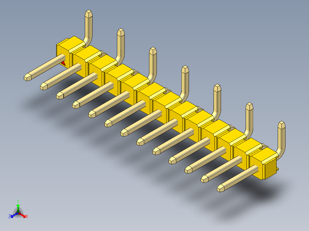彩色公排针 100mil 2.54mm 系列-DS1022_yellow_13p_100mil_Type_SMT_R1_rev1.0正等轴测图