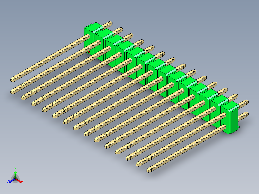 彩色公头100mil（2.54mm）系列-DS1021_green_2x14p_100mil_Type19_rev1.0正等轴测图