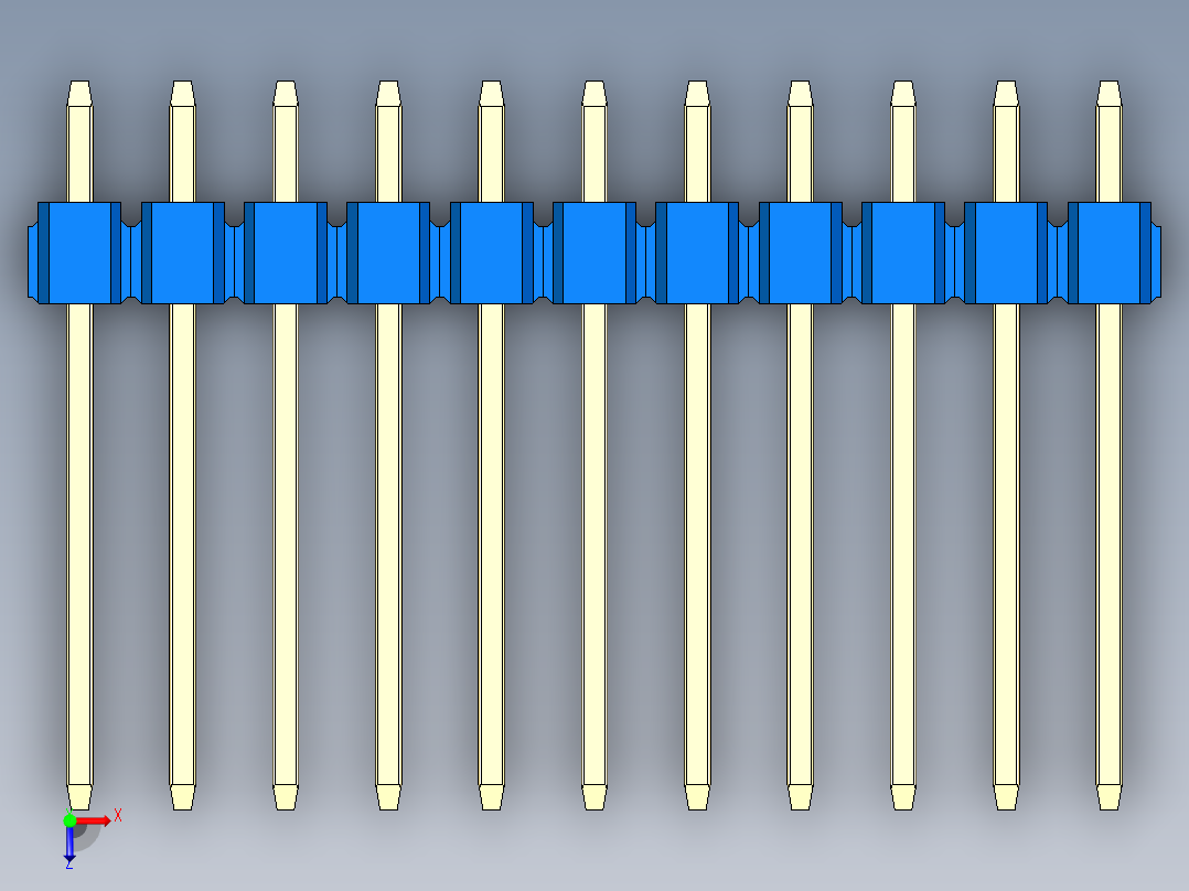 彩色公头100mil（2.54mm）系列-DS1021_blue_3x11p_100mil_Type5_rev1.0俯视图