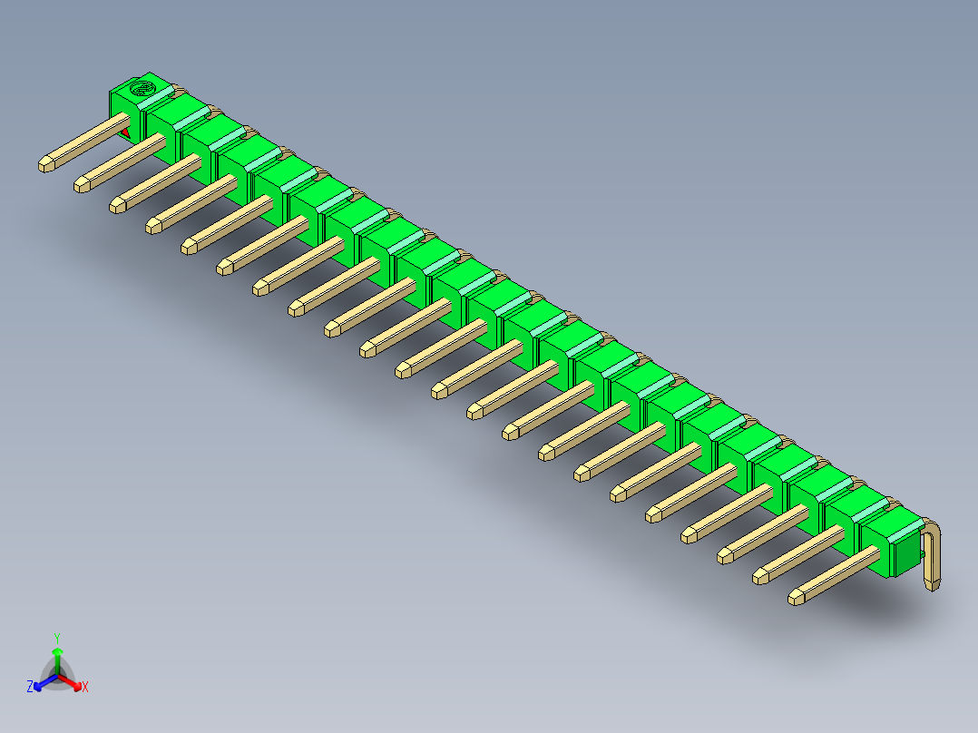彩色公排针 100mil 2.54mm 系列-DS1022_green_1x22p_100mil_TypeD_rev1.0