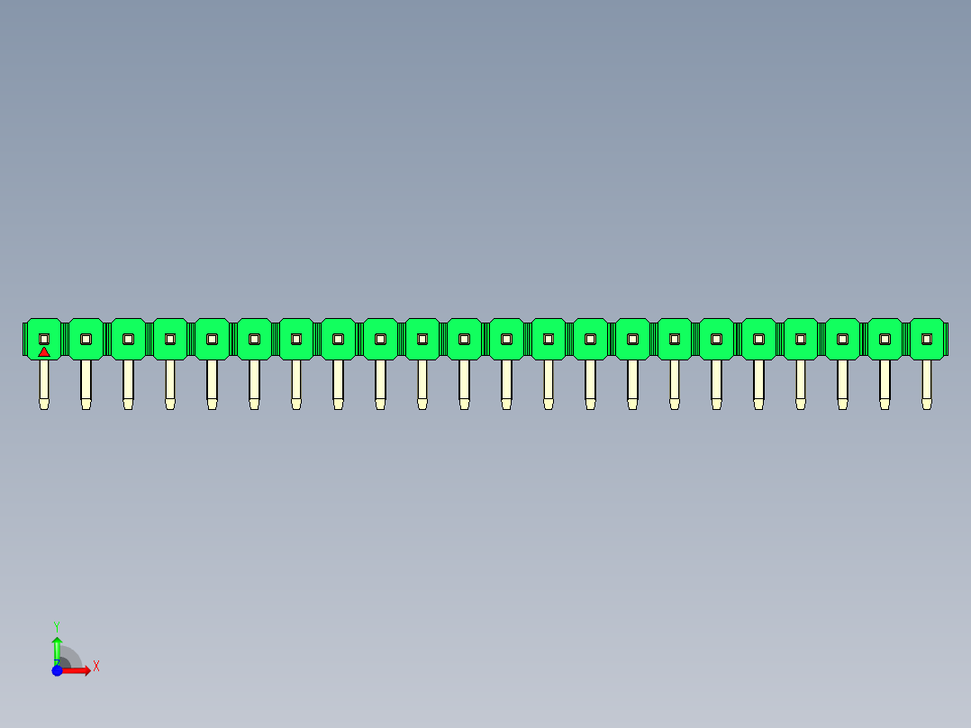 彩色公排针 100mil 2.54mm 系列-DS1022_green_1x22p_100mil_TypeD_rev1.0前视图
