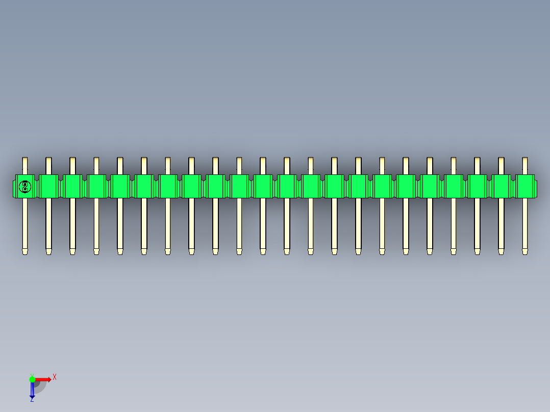 彩色公排针 100mil 2.54mm 系列-DS1022_green_1x22p_100mil_TypeD_rev1.0俯视图