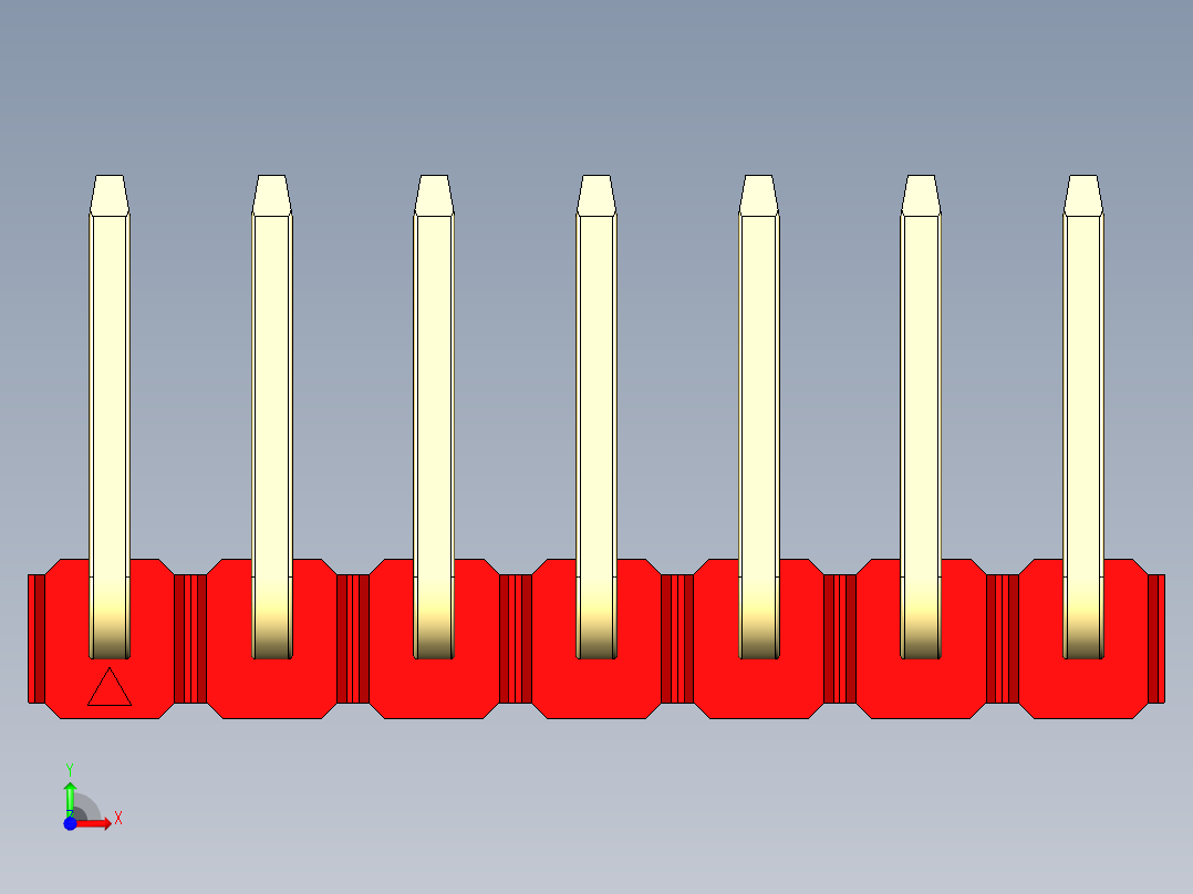 彩色公排针 100mil 2.54mm 系列-DS1022_red_07p_100mil_TypeU_rev1.0前视图