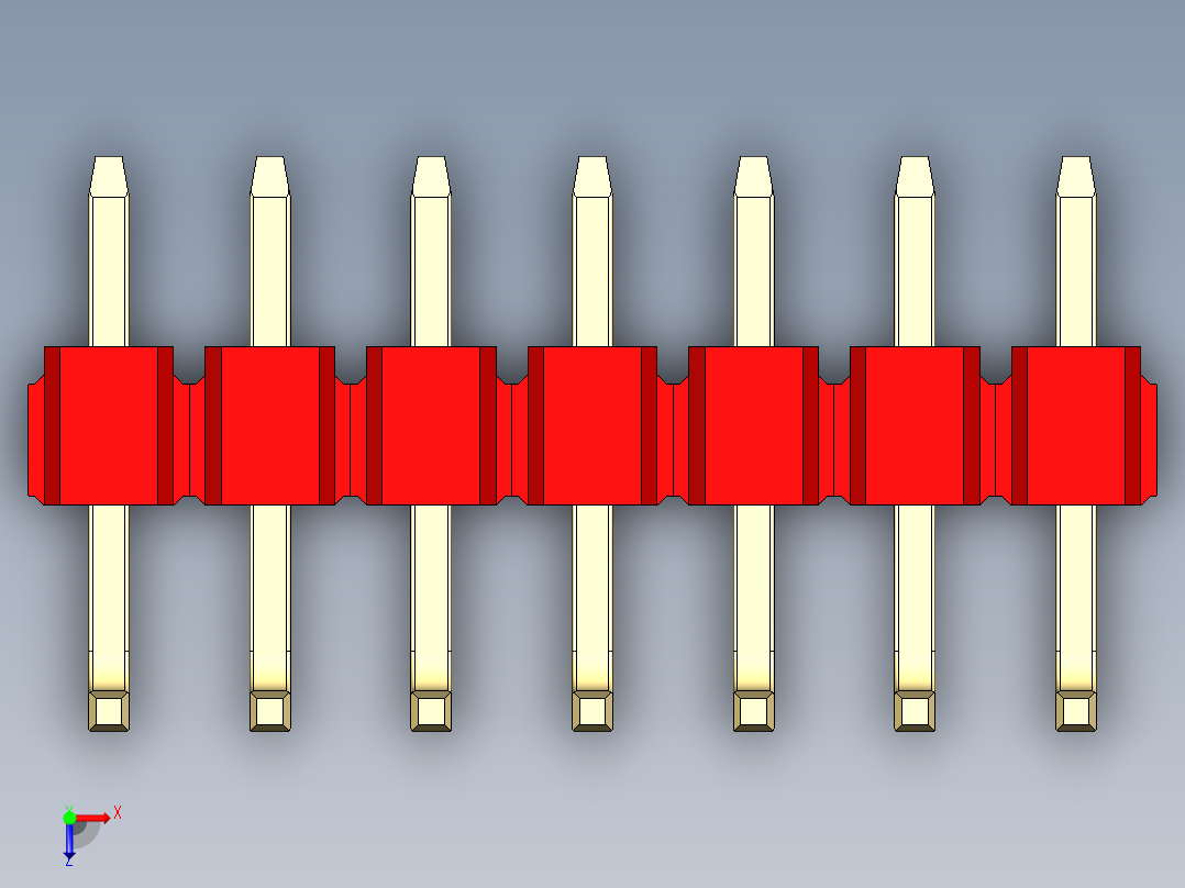 彩色公排针 100mil 2.54mm 系列-DS1022_red_07p_100mil_TypeU_rev1.0俯视图