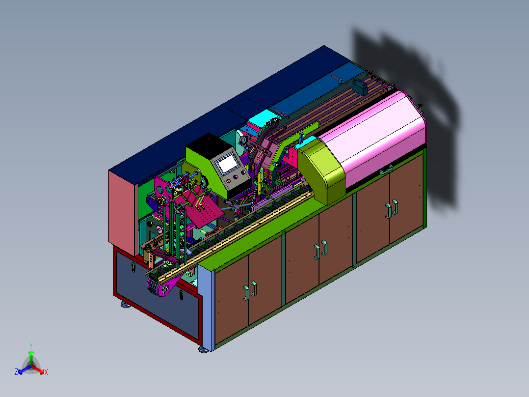 药品铝塑板药板卧式医药装盒封箱机正等轴测图