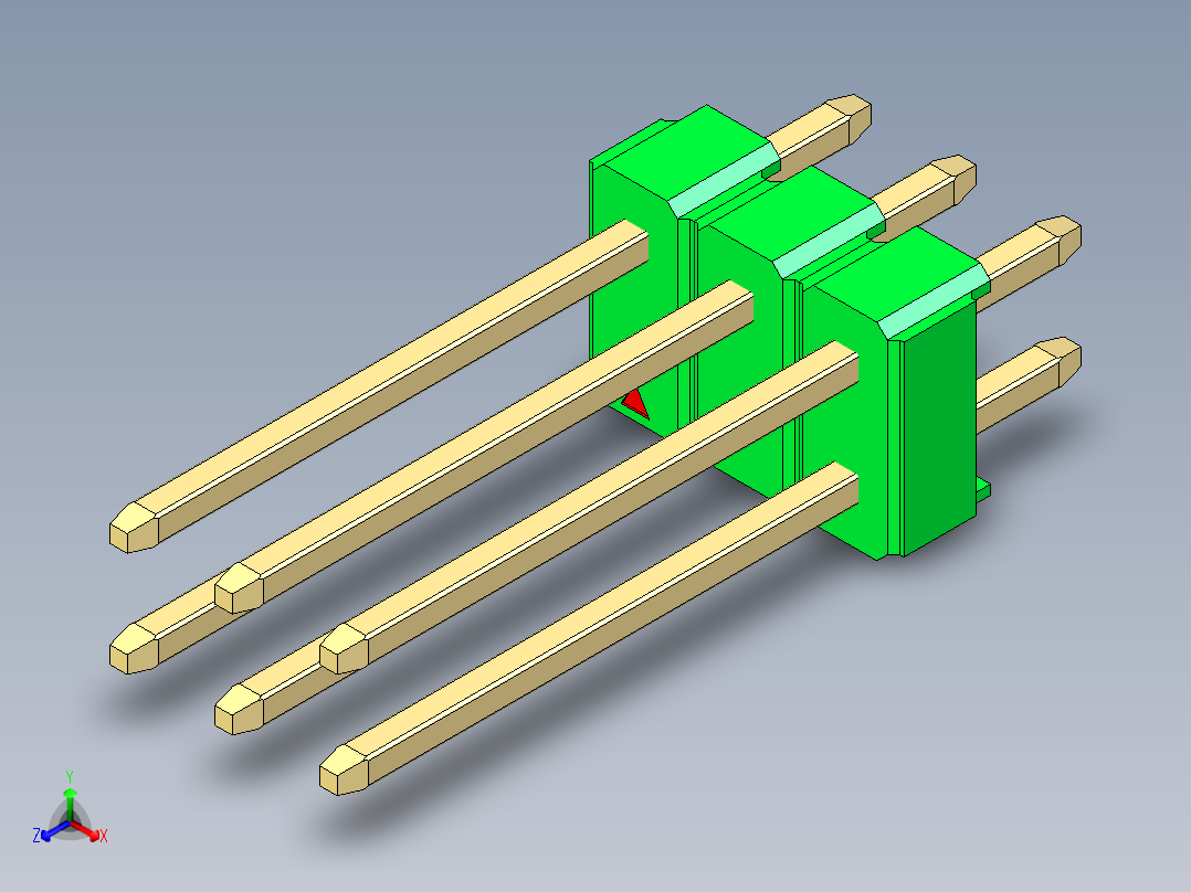 彩色公头100mil（2.54mm）系列-DS1021_green_2x03p_100mil_Type5_rev1.0正等轴测图