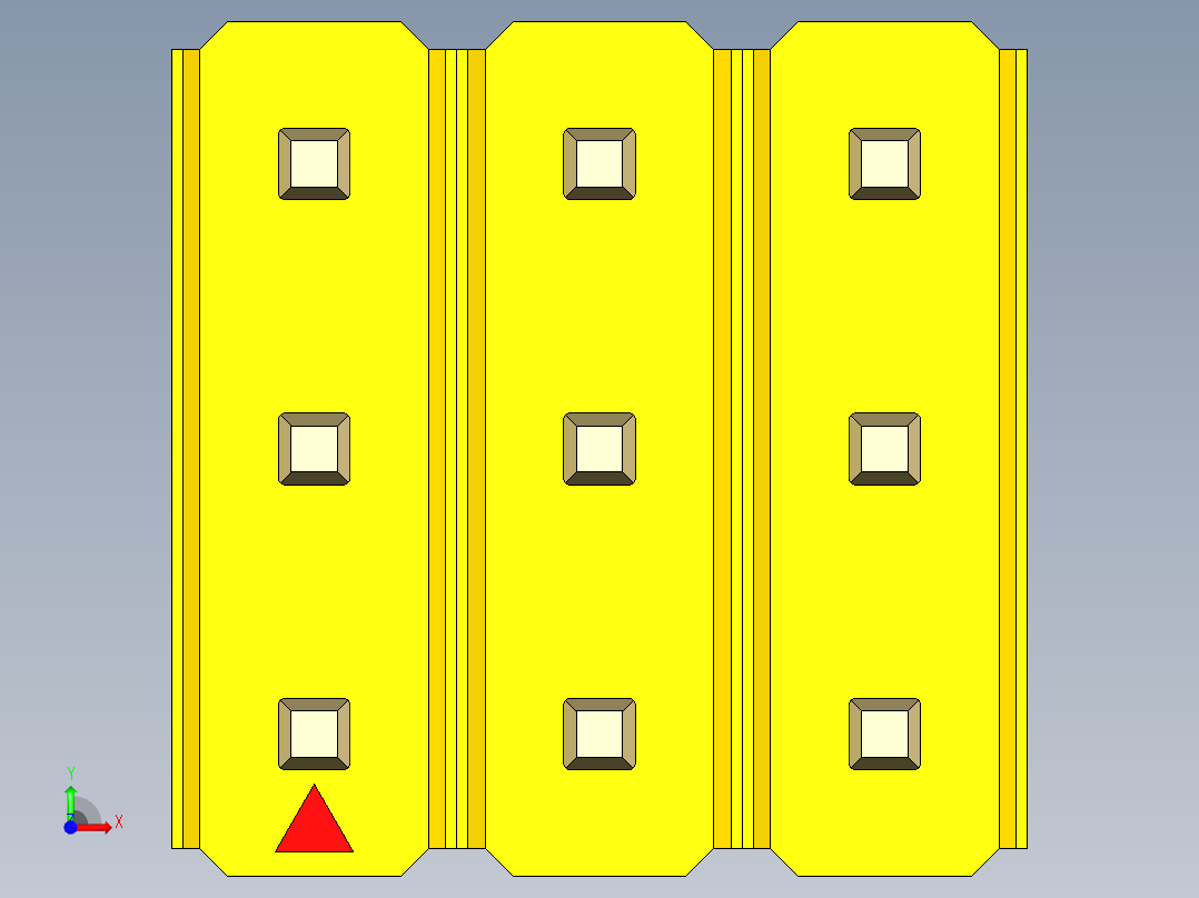 彩色公头100mil（2.54mm）系列-DS1021_yellow_3x03p_100mil_Type43_rev1.0前视图