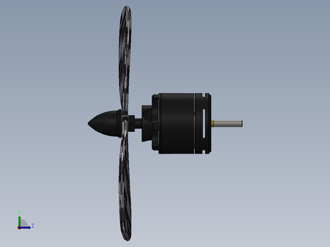 sunnysky 1000kv电动机带螺旋桨左视图