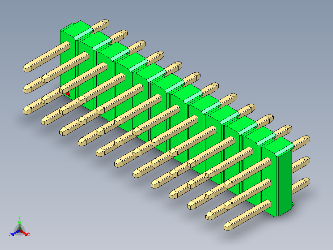 彩色公头100mil（2.54mm）系列-DS1021_green_3x12p_100mil_Type1_rev1.0正等轴测图