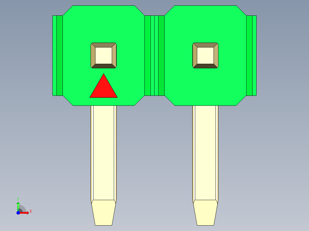 彩色公排针 100mil 2.54mm 系列-DS1022_green_1x02p_100mil_TypeD_rev1.0前视图