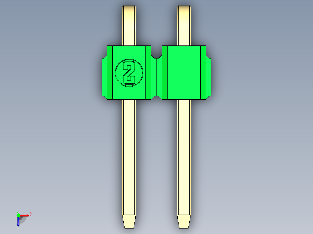 彩色公排针 100mil 2.54mm 系列-DS1022_green_1x02p_100mil_TypeD_rev1.0俯视图
