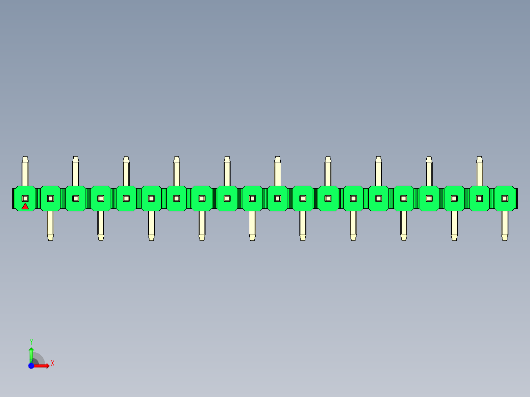 彩色公排针 100mil 2.54mm 系列-DS1022_green_20p_100mil_Type_SMT_R1_rev1.0前视图