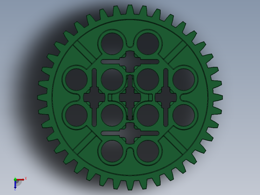 3649 Dark Green Technic Gear 40 Tooth.SLDPRT俯视图
