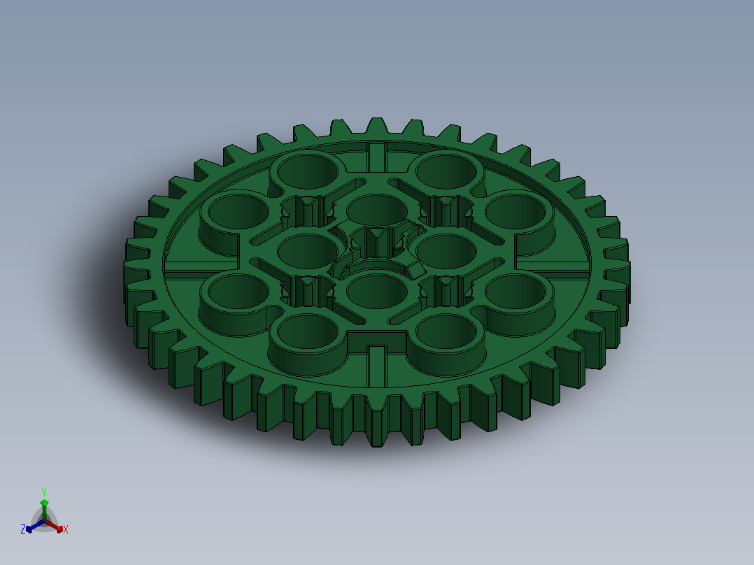 3649 Dark Green Technic Gear 40 Tooth.SLDPRT正等轴测图