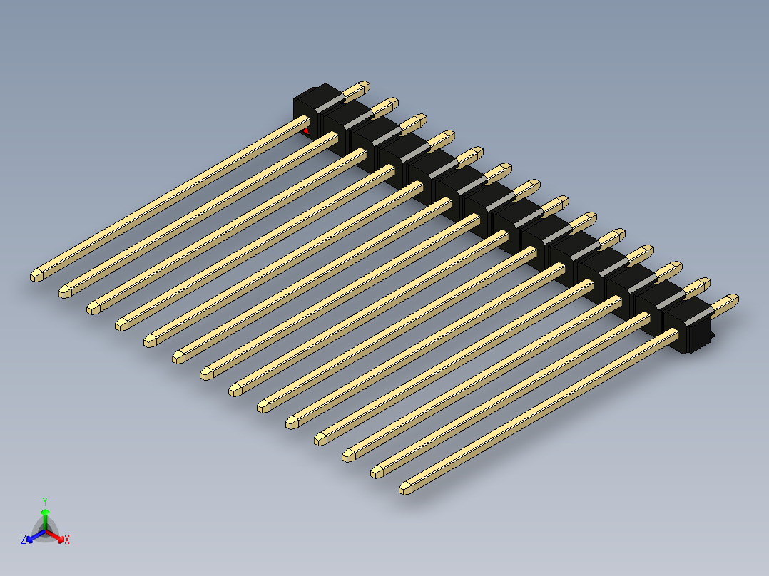 彩色公头100mil（2.54mm）系列-DS1021_black_1x14p_100mil_Type43_rev1.0正等轴测图