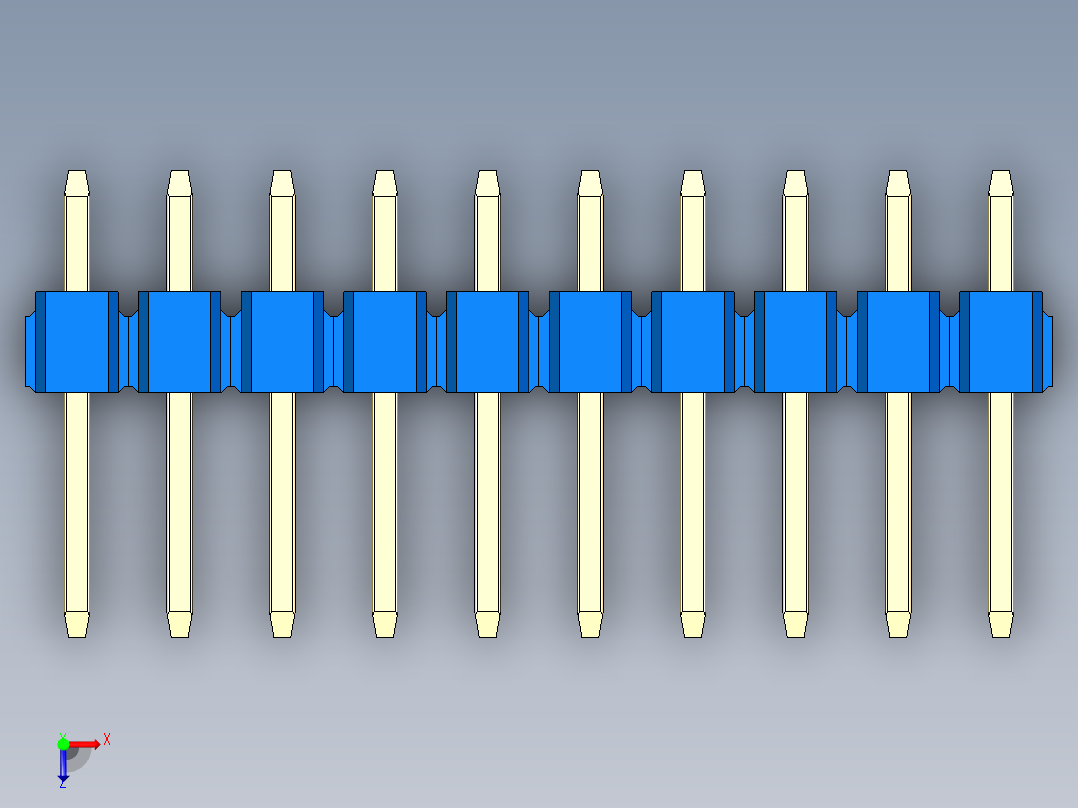 彩色公头100mil（2.54mm）系列-DS1021_blue_1x10p_100mil_Type1_rev1.0俯视图