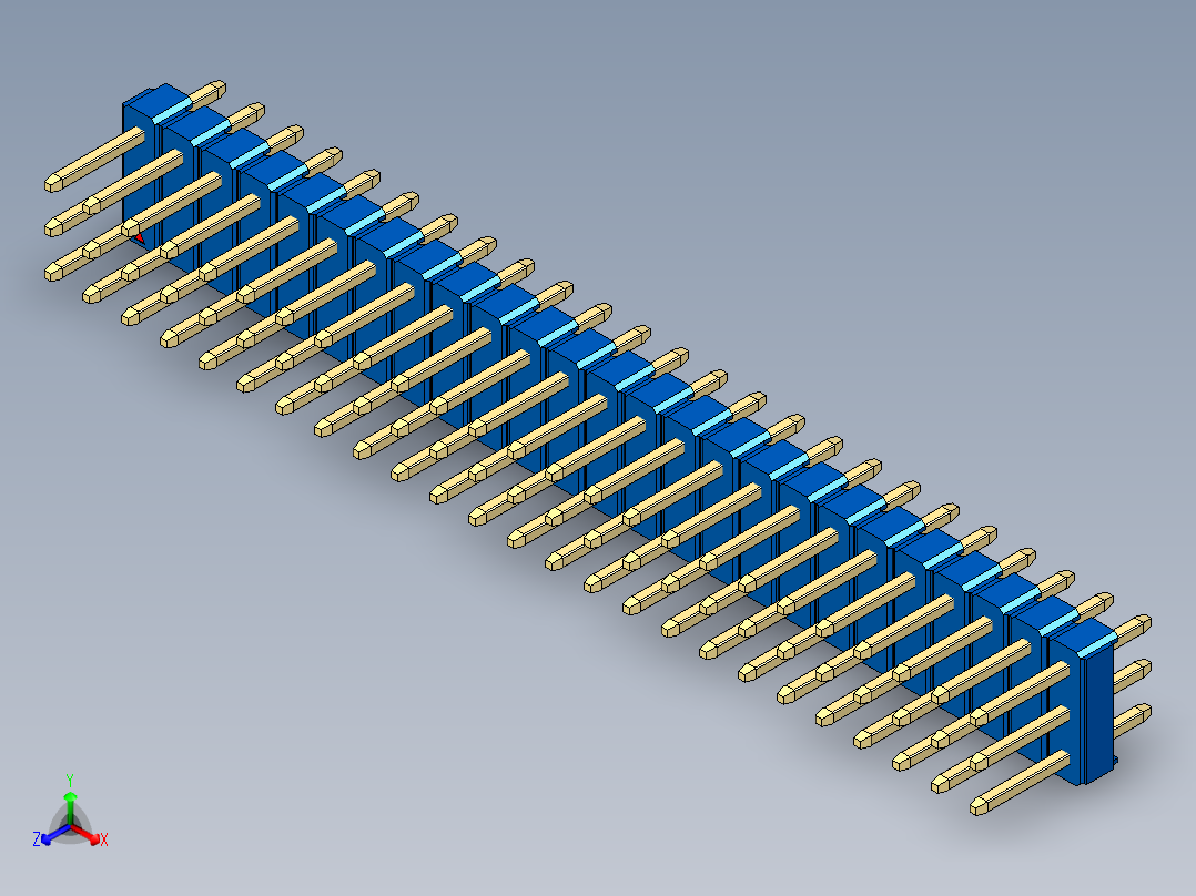 彩色公头100mil（2.54mm）系列-DS1021_blue_3x25p_100mil_Type1_rev1.0正等轴测图