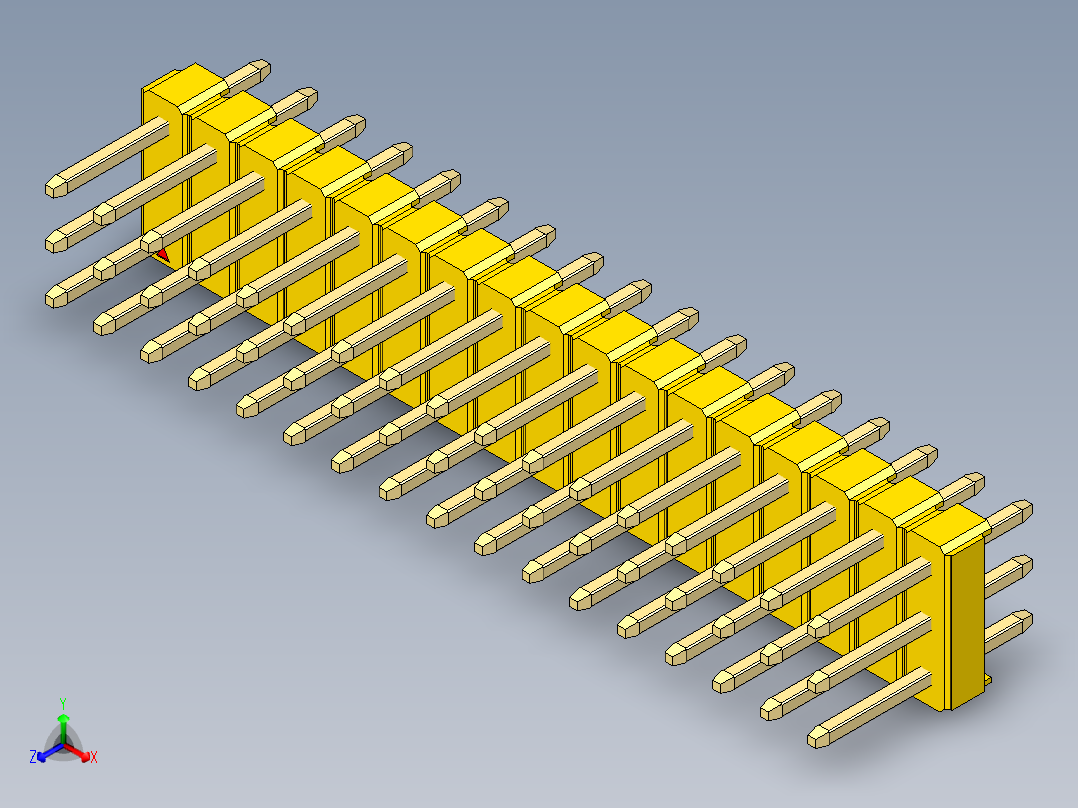 彩色公头100mil（2.54mm）系列-DS1021_yellow_3x17p_100mil_Type1_rev1.0正等轴测图