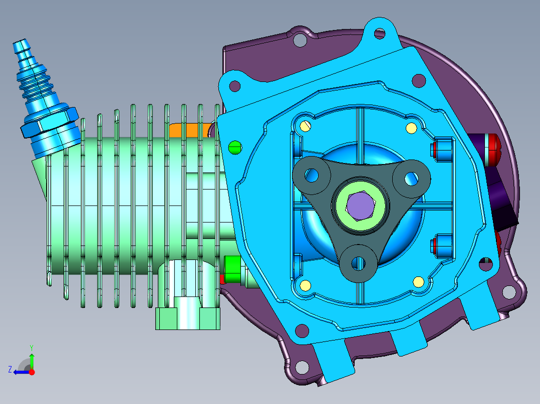 三轮车通用机头发动机右视图