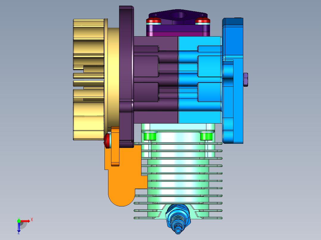 三轮车通用机头发动机俯视图