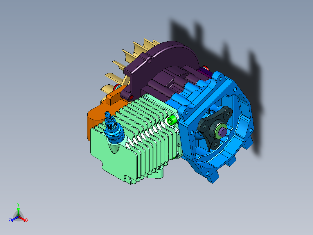 三轮车通用机头发动机正等轴测图