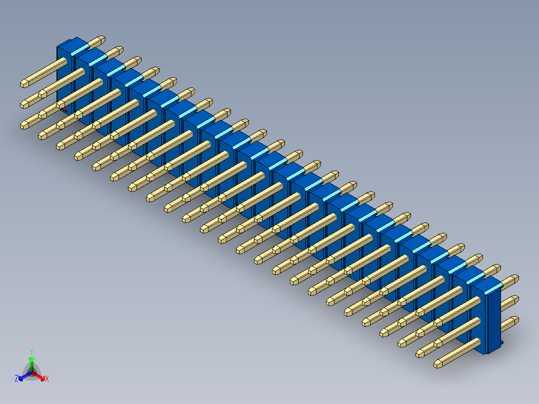 彩色公头100mil（2.54mm）系列-DS1021_blue_3x24p_100mil_Type1_rev1.0正等轴测图