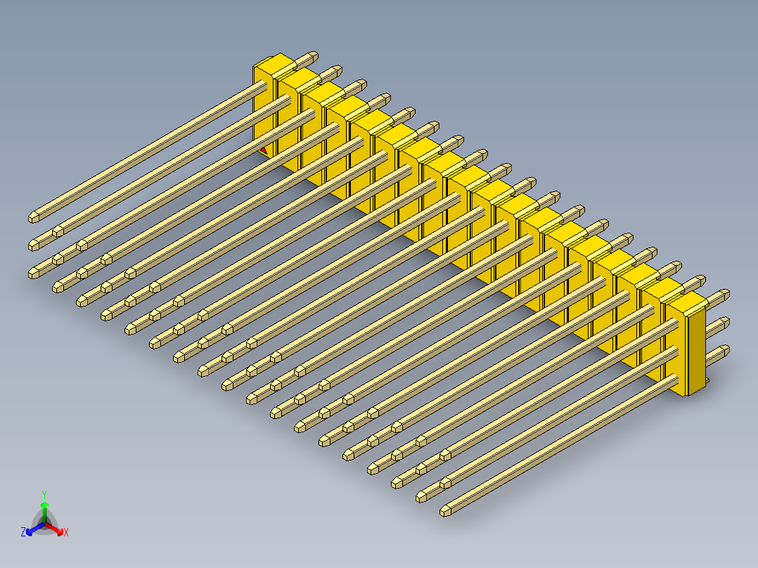 彩色公头100mil（2.54mm）系列-DS1021_yellow_3x18p_100mil_Type43_rev1.0正等轴测图