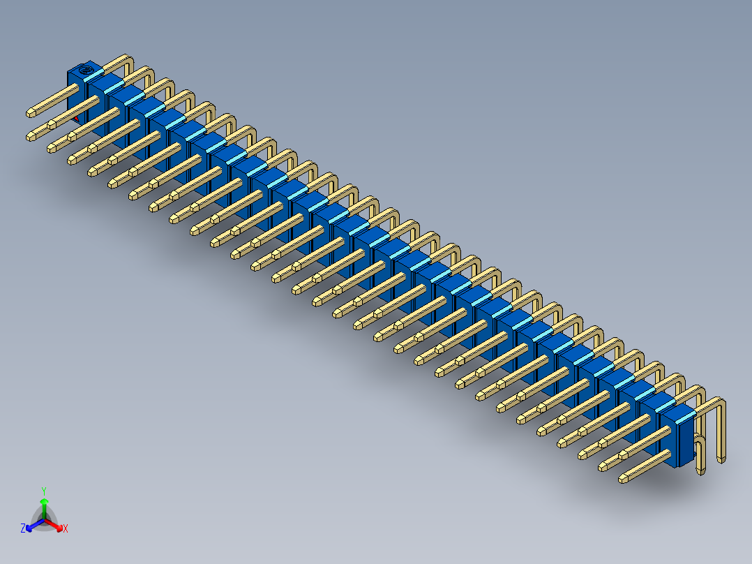 彩色公排针 100mil 2.54mm 系列-DS1022_blue_2x30p_100mil_TypeD_rev1.0正等轴测图