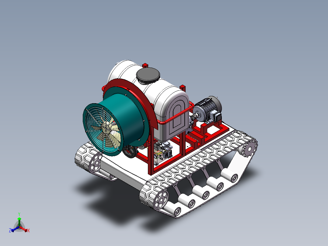 遥控果园喷药车设计-履带行走【含三维SW+CAD图+说明书】正等轴测图