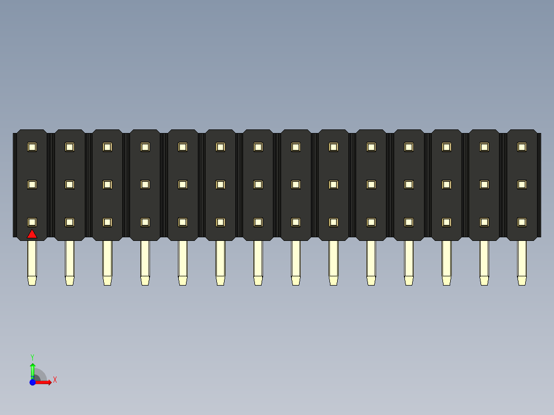 彩色公排针 100mil 2.54mm 系列-DS1022_black_3x14p_100mil_TypeD_rev1.0前视图
