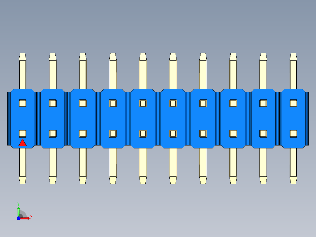 彩色公排针 100mil 2.54mm 系列-DS1022_blue_20p_100mil_TypeSMT_rev1.0前视图