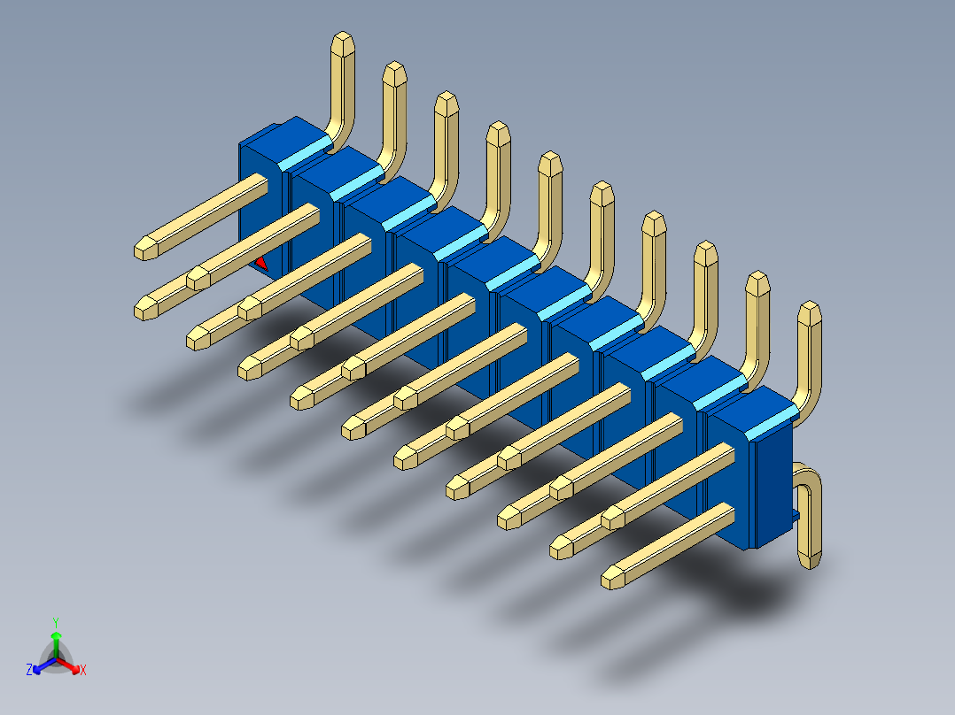 彩色公排针 100mil 2.54mm 系列-DS1022_blue_20p_100mil_TypeSMT_rev1.0正等轴测图
