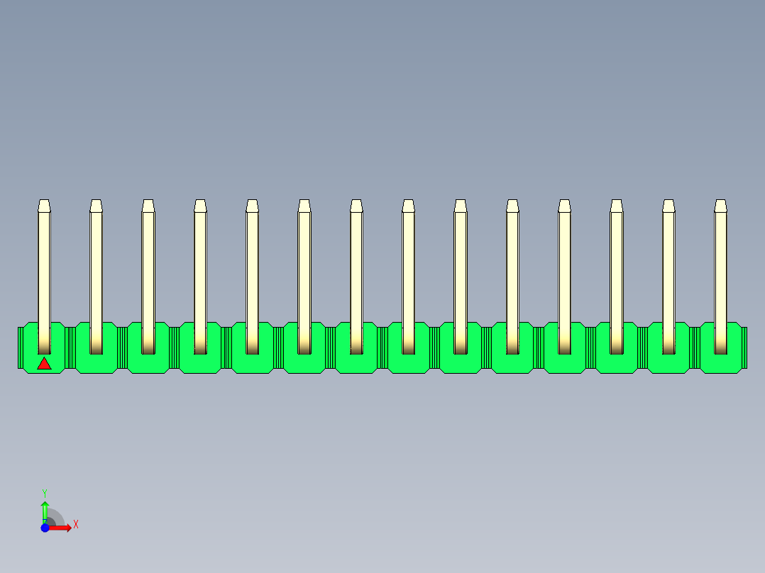 彩色公排针 100mil 2.54mm 系列-DS1022_green_14p_100mil_TypeU_rev1.0前视图
