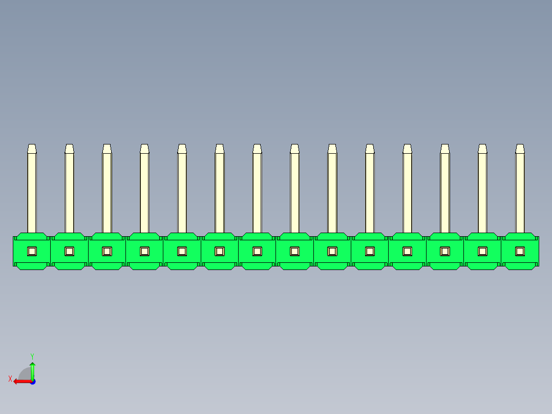 彩色公排针 100mil 2.54mm 系列-DS1022_green_14p_100mil_TypeU_rev1.0后视图
