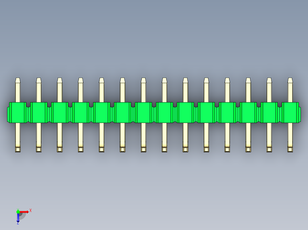 彩色公排针 100mil 2.54mm 系列-DS1022_green_14p_100mil_TypeU_rev1.0俯视图