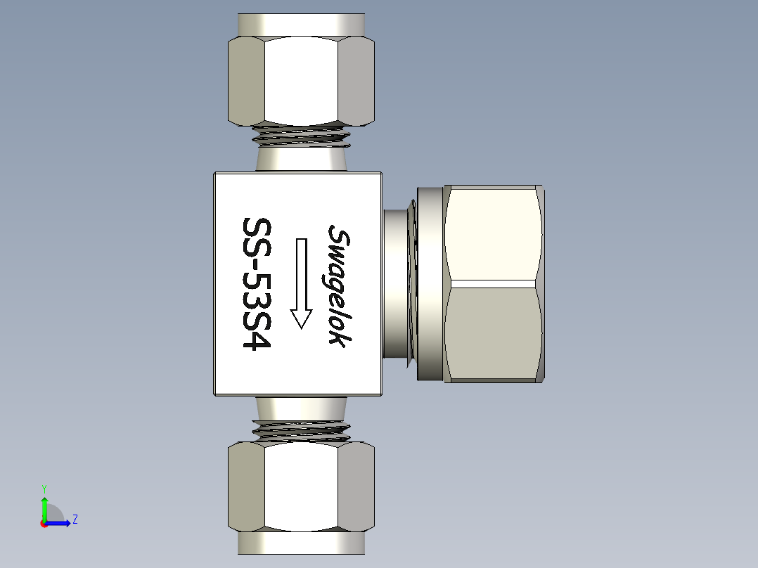 不锈钢升降式止回阀，0.30 Cv，1-4英寸。世伟洛克卡套管接头左视图