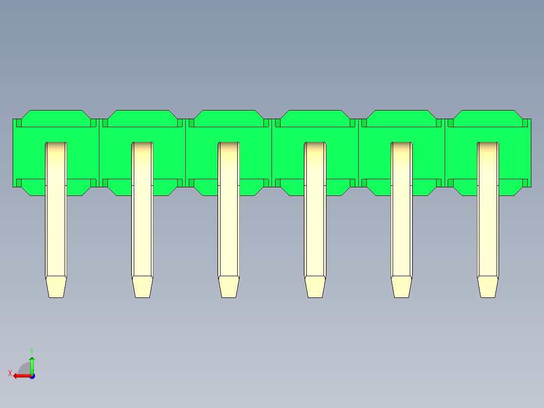 彩色公排针 100mil 2.54mm 系列-DS1022_green_1x06p_100mil_TypeD_rev1.0后视图