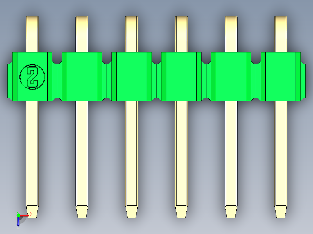 彩色公排针 100mil 2.54mm 系列-DS1022_green_1x06p_100mil_TypeD_rev1.0俯视图