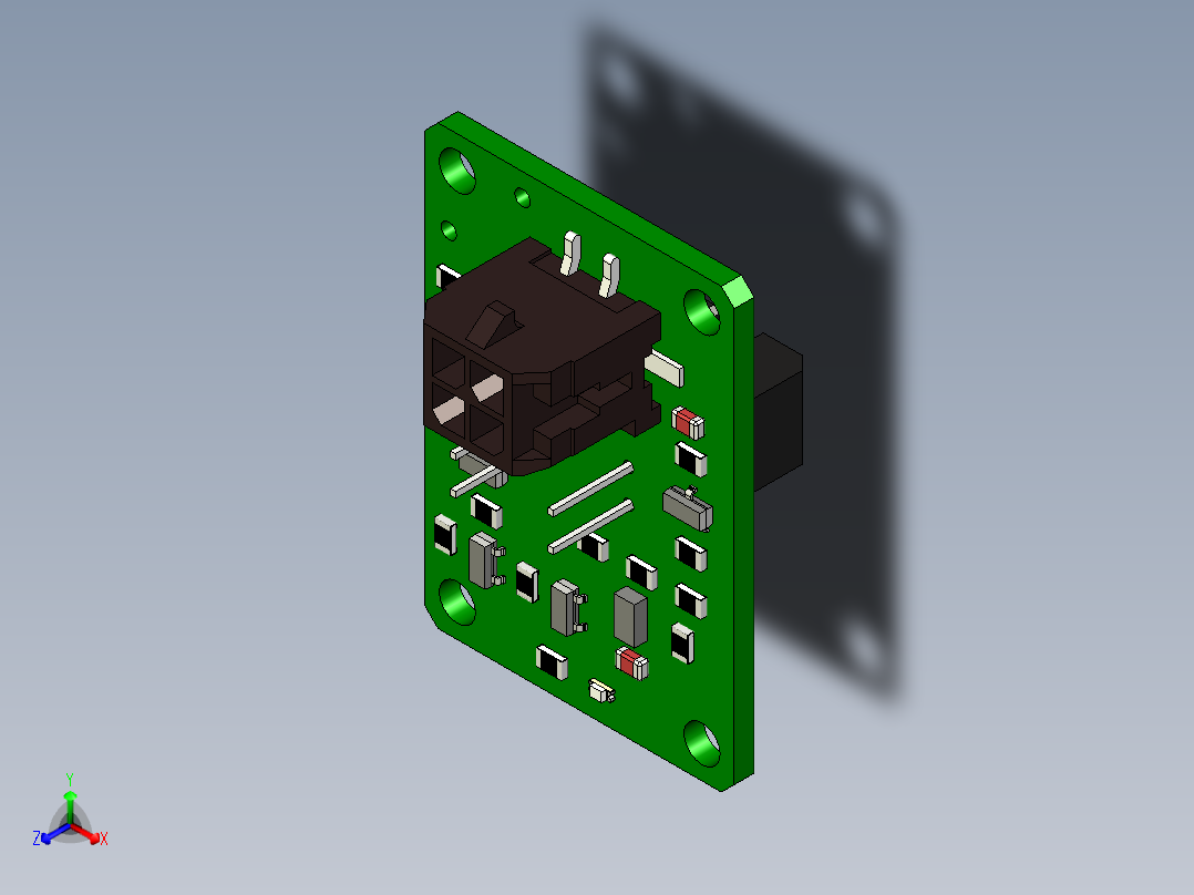 带有光传感器和检测电路的印刷电路板正等轴测图