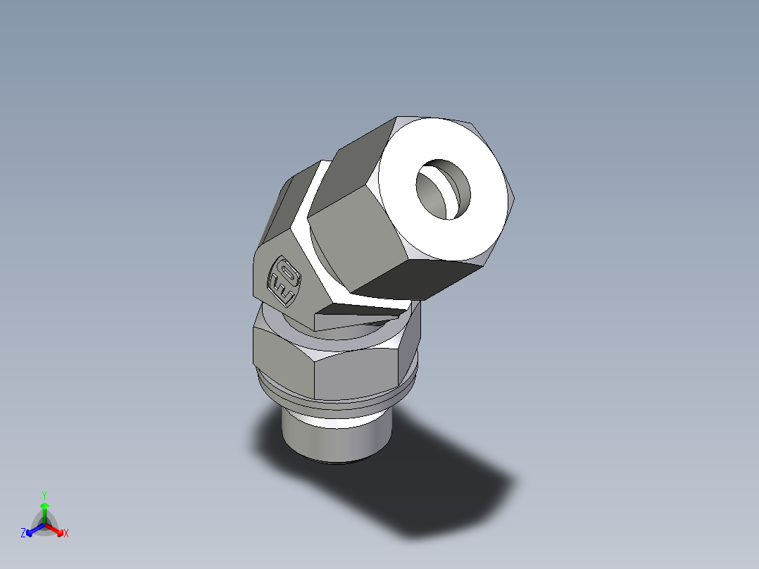 卡套式工业通用硬管接头EO_Adjustable_locknut_45_deg_elbow_VEE08SMCF正等轴测图