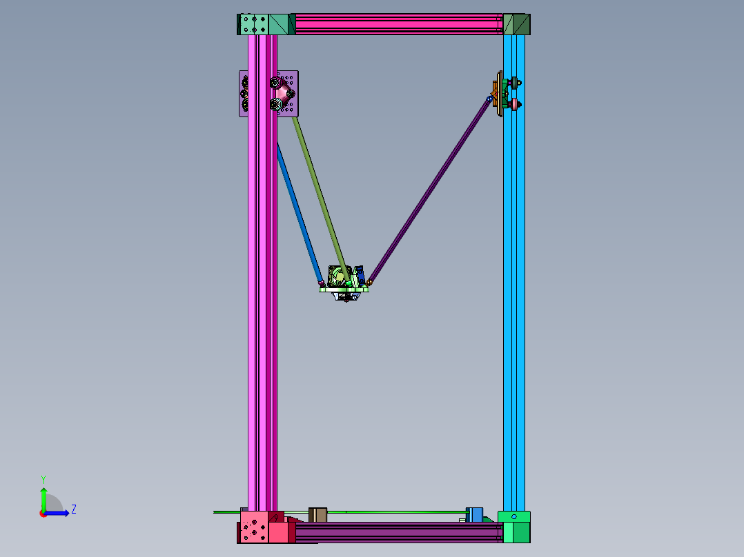 高精度单喷并联臂3D打印机左视图