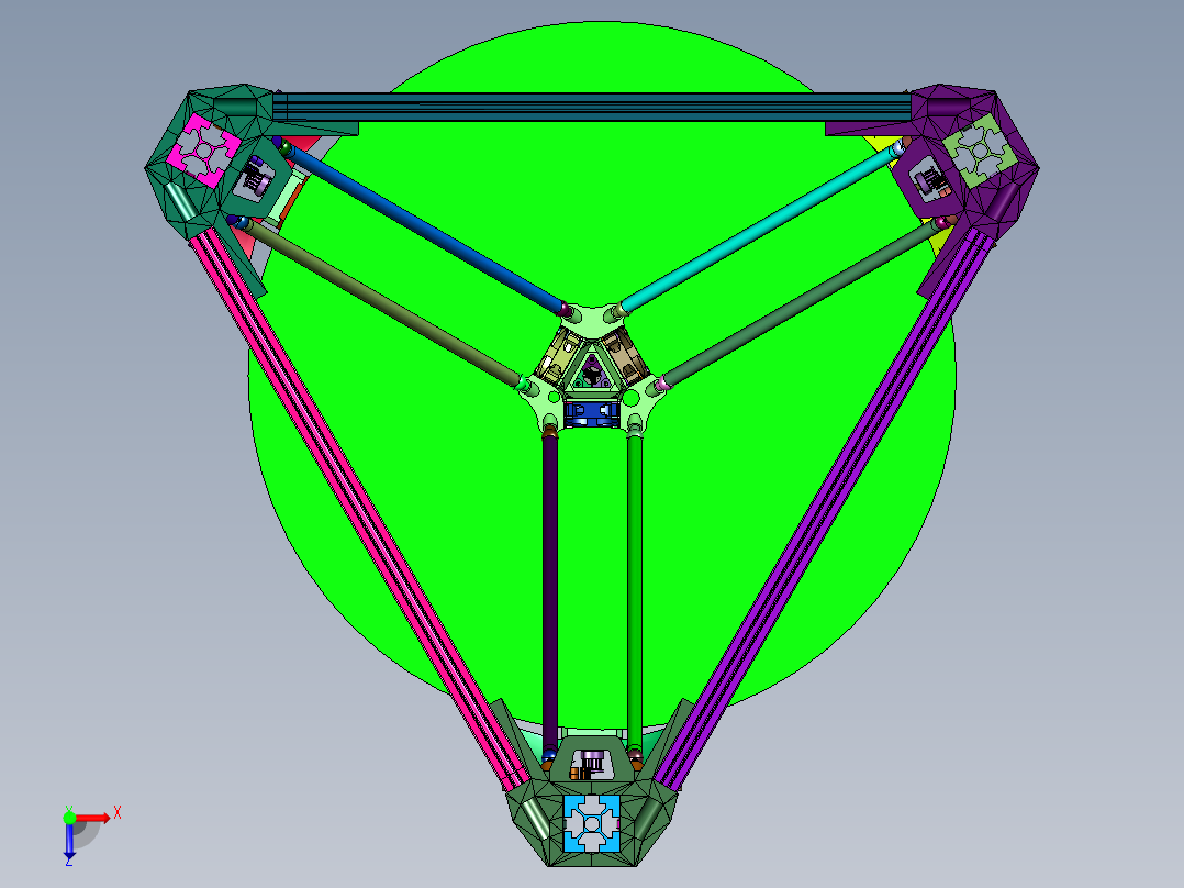 高精度单喷并联臂3D打印机俯视图