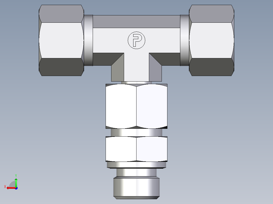 卡套式工业通用硬管接头EO_Assembled_adjustable_standpipe_branch_tee_EVT12SM71后视图
